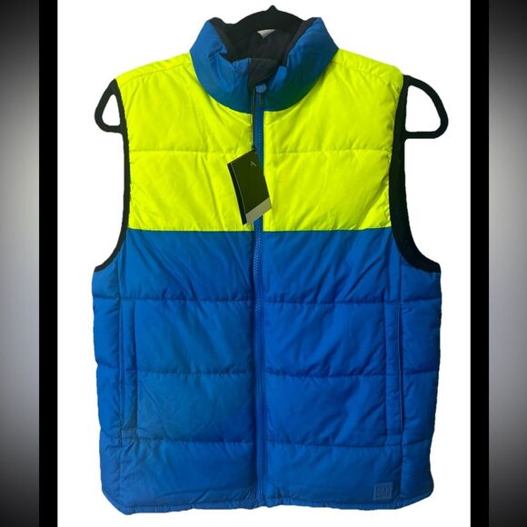 Gap Kids Size XL Puffer Vest Coat Blue Yellow Water Resistant Zippered W/pockets - Picture 1 of 10